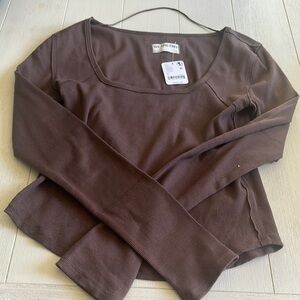 Free People Brown Crop Fitted Blouse New with tags